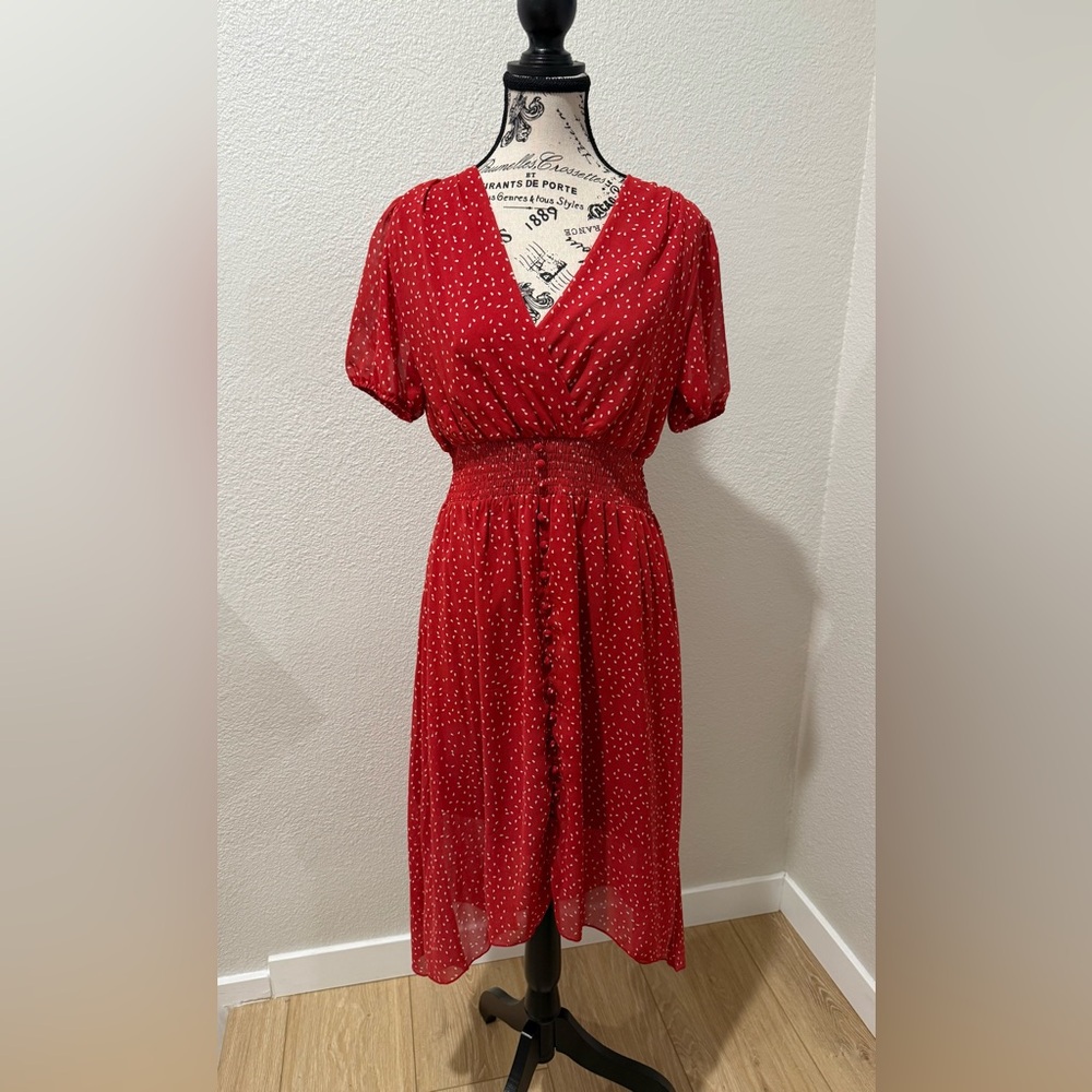 Fashion Red Floral Wrap V-neck Boho dresss